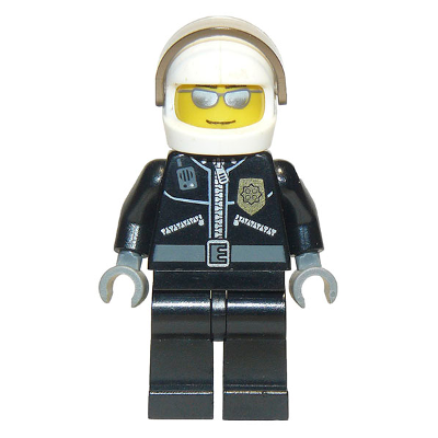 Police - City Leather Jacket with Gold Badge and 'POLICE' on Back, White Helmet, Trans-Brown Visor, Silver Sunglasses | cty0027a