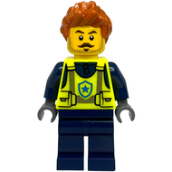 Police - City Officer Male, Neon Yellow Safety Vest, Dark Blue Legs, Dark Orange Spiked Hair | cty1889