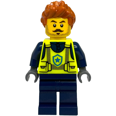 Police - City Officer Male, Neon Yellow Safety Vest, Dark Blue Legs, Dark Orange Spiked Hair | cty1889