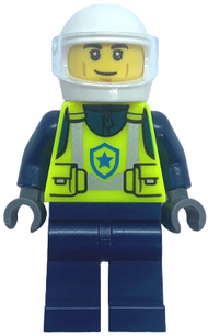 Police - City Officer Male, Neon Yellow Safety Vest, Dark Blue Legs, White Helmet, Trans-Clear Visor | cty1730