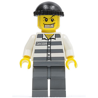 Police - Jail Prisoner 50380 Prison Stripes, Dark Bluish Gray Legs, Black Knit Cap, Gold Tooth | cty0007