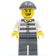 Police - Jail Prisoner 50380 Prison Stripes, Dark Bluish Gray Legs, Dark Bluish Gray Knit Cap, Missing Tooth | cty0253