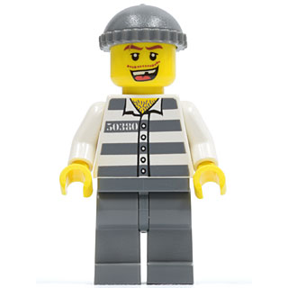 Police - Jail Prisoner 50380 Prison Stripes, Dark Bluish Gray Legs, Dark Bluish Gray Knit Cap, Missing Tooth | cty0253