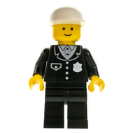 Police - Uniforme à 4 boutons, pantalon noir, casquette blanche | cop012