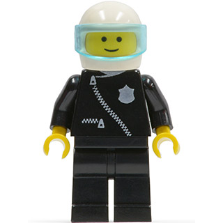Police - Zipper with Badge, Black Legs, White Helmet, Trans-Light Blue Visor | cop004
