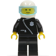 Police - Zipper with Badge, Black Legs, White Helmet, Trans-Light Blue Visor | cop004