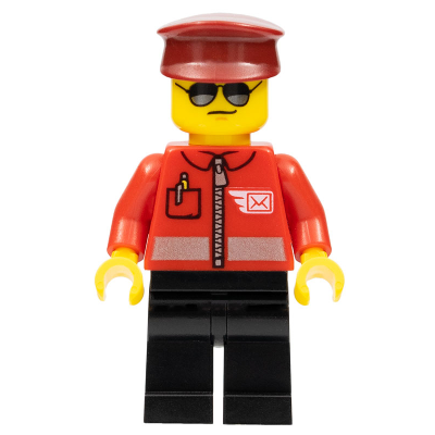 Post Office - Airmail Letter Logo and Red Jacket with Zipper, Dark Red Hat, Black Legs, Sunglasses | cty1106