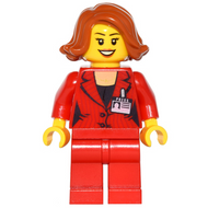 Press Woman / Reporter - Red Legs, Dark Orange Female Hair Short Swept Sideways, Peach Lips, Open Mouth Smile | game011