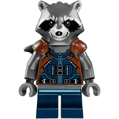 Rocket Raccoon - Dark Blue and Reddish Brown Outfit, Dark Bluish Gray Head | sh0384