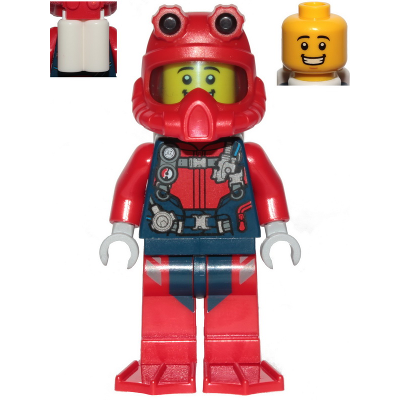 Scuba Diver - Male, Open Mouth Smile, Red Helmet, White Air Tanks, Red Flippers | cty1173