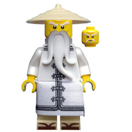 Sensei Wu - Le film LEGO Ninjago, robe blanche, sandales Zori, sourcils levés | njo0354
