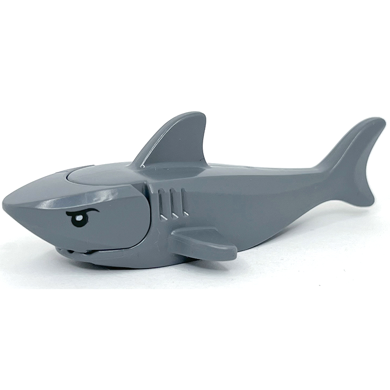 Shark, Dark Bluish Gray with Rounded Nose and Debossed Gills with Black Eyes with Eyelids and White Partial Circle Glints Pattern | 14518c04pb01