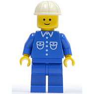Chemise à 6 boutons - Bleue, pantalon bleu, casque de chantier blanc | but008