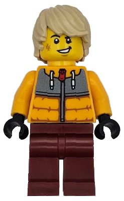 Snowboarder - Male, Bright Light Orange Jacket, Dark Red Legs, Tan Tousled Hair, Scuff Mark | cty1721