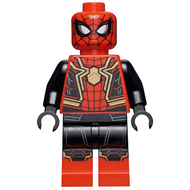 Spider-Man - Costume noir et rouge, grande araignée dorée, finitions dorées aux genoux (combinaison intégrée) | sh0778