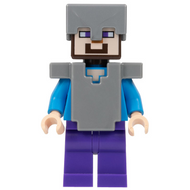 Steve (Nougat clair) - Jambes violet foncé, casque et armure argent mat | min013