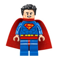 Superman - Costume bleu, cape spongieuse, cheveux ébouriffés, bouche ouverte / yeux rouges | sh0489