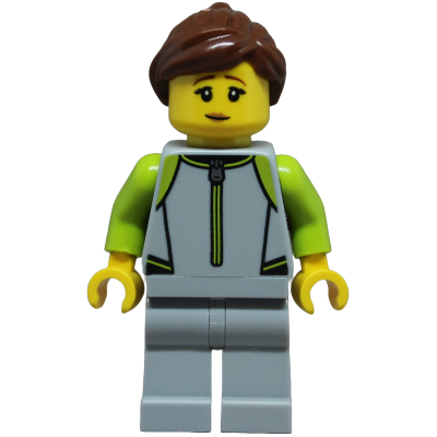 Surfer - Female, Light Bluish Gray and Lime Wetsuit, Light Bluish Gray Legs, Reddish Brown Hair with Ponytail | cty1875