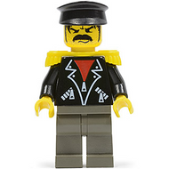 Time Twisters - Black Leather Jacket with Zippered Pockets over Red Shirt, Yellow Epaulettes (Tony Twister / Baron Blomberg) | tim001