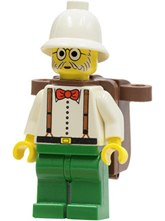 Dr Kilroy / Dr Charles Lightning - Chemise blanche et bretelles, pantalon vert, casque colonial blanc, sac à dos marron | adv040