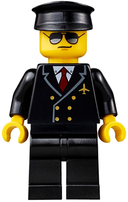 Airport - Pilot, Black Legs, Red Tie and 6 Buttons, Black Hat, Black and Silver Sunglasses | air055