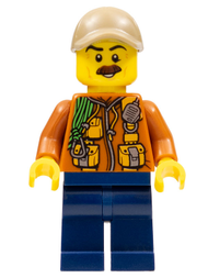 City Jungle Explorer - Dark Orange Jacket with Pouches, Dark Blue Legs, Dark Tan Cap with Hole, Reddish Brown Moustache | col311