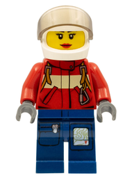 Fire - Pilot Female, Red Fire Suit with Carabiner, Dark Blue Legs with Map, White Helmet, Red Lips | cty0280