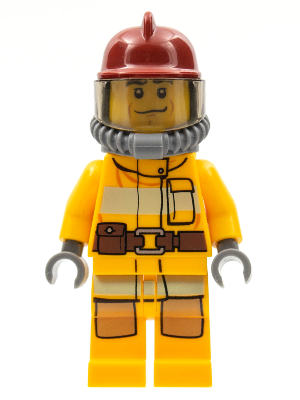 Fire - Bright Light Orange Fire Suit with Utility Belt, Dark Red Fire Helmet, Yellow Air Tanks, Black Eyebrows, Chin Dimple | cty0307