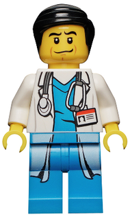 Doctor - Long Lab Coat over Dark Azure Shirt, Stethoscope, Black Smooth Hair | cty0319