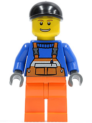 Overalls with Safety Stripe Orange, Orange Legs, Black Short Bill Cap, Brown Eyebrows, Open Mouth Smile | cty0365