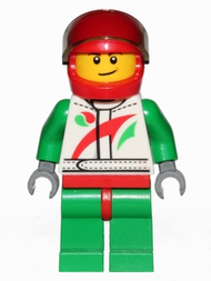 Race Car Driver, White Racing Suit with Octan Logo, Red Helmet with Trans-Brown Visor, Crooked Smile with Brown Dimple | cty0389a