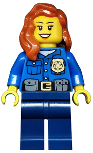 Police - City Officer, Gold Badge, Dark Orange Female Hair over Shoulder | cty0485