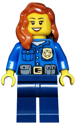 Police - City Officer, Gold Badge, Dark Orange Female Hair over Shoulder | cty0485
