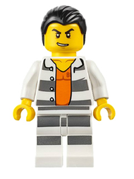 Police - Jail Prisoner Shirt with Prison Stripes and Orange Undershirt, Striped Legs, Hair Combed | cty0613