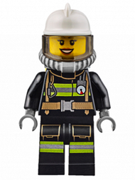 Fire - Reflective Stripes with Utility Belt, White Fire Helmet, Breathing Neck Gear with Air Tanks, Trans-Brown Visor, Peach Lips Open Mouth Smile | cty0629