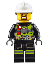 Fire - Reflective Stripes with Utility Belt and Flashlight, White Fire Helmet, Brown Moustache and Goatee | cty0635