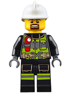 Fire - Reflective Stripes with Utility Belt and Flashlight, White Fire Helmet, Brown Moustache and Goatee | cty0635