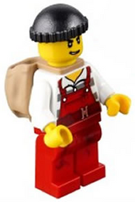 Police - City Bandit Male with Red Overalls, Black Knit Cap, Backpack, Lopsided Open Mouth Smile | cty0746