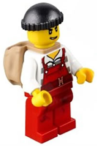 Police - City Bandit Male with Red Overalls, Black Knit Cap, Backpack, Lopsided Open Mouth Smile | cty0746