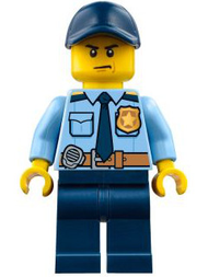 Police - City Shirt with Dark Blue Tie and Gold Badge, Dark Tan Belt with Radio, Dark Blue Legs, Dark Blue Cap with Hole | cty0748