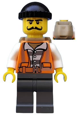 Police - City Bandit Male with Orange Vest, Black Knit Cap, Moustache Curly Long | cty0754