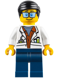 City Jungle Scientist - White Lab Coat with Test Tubes, Dark Blue Legs, Black Smooth Hair | cty0789