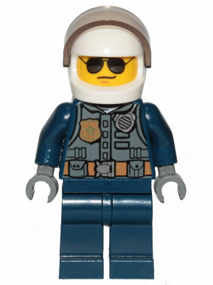 Police - City Pilot, Jacket with Dark Bluish Gray Vest, Dark Blue Legs, White Helmet, Sunglasses | cty1001