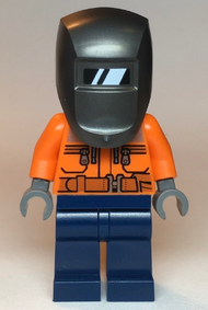 Welder - Male, Orange Safety Jacket, Reflective Stripe, Sand Blue Hoodie, Dark Blue Legs, Black Helmet, Pearl Dark Gray Welding Visor | cty1115