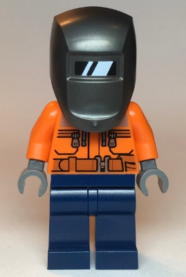Welder - Male, Orange Safety Jacket, Reflective Stripe, Sand Blue Hoodie, Dark Blue Legs, Black Helmet, Pearl Dark Gray Welding Visor | cty1115