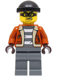 Police - City Bandit Crook Male, Dark Orange Jacket, Dark Bluish Gray Legs, Black Knit Cap | cty1566