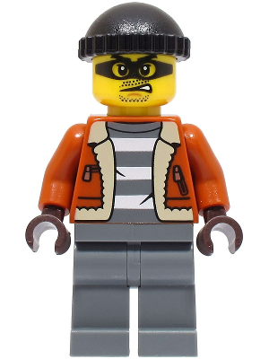 Police - City Bandit Crook Male, Dark Orange Jacket, Dark Bluish Gray Legs, Black Knit Cap | cty1566