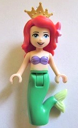Ariel, Mermaid (Light Nougat) - Medium Lavender Shell Bra Top, Bright Green Tail, Medium Azure Eyes, Bright Pink Flower, Pearl Gold Tiara | dp023