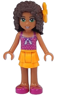Amies Andrea - Jupe superposée orange clair, haut magenta à pois blancs et nœud, fleur orange clair | frnd208