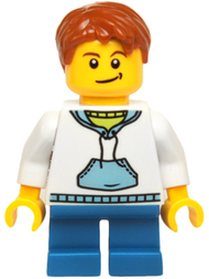 Child - Boy, White Hoodie with Medium Blue Pocket, Blue Short Legs, Dark Orange Hair, Black Dimple | hol037
